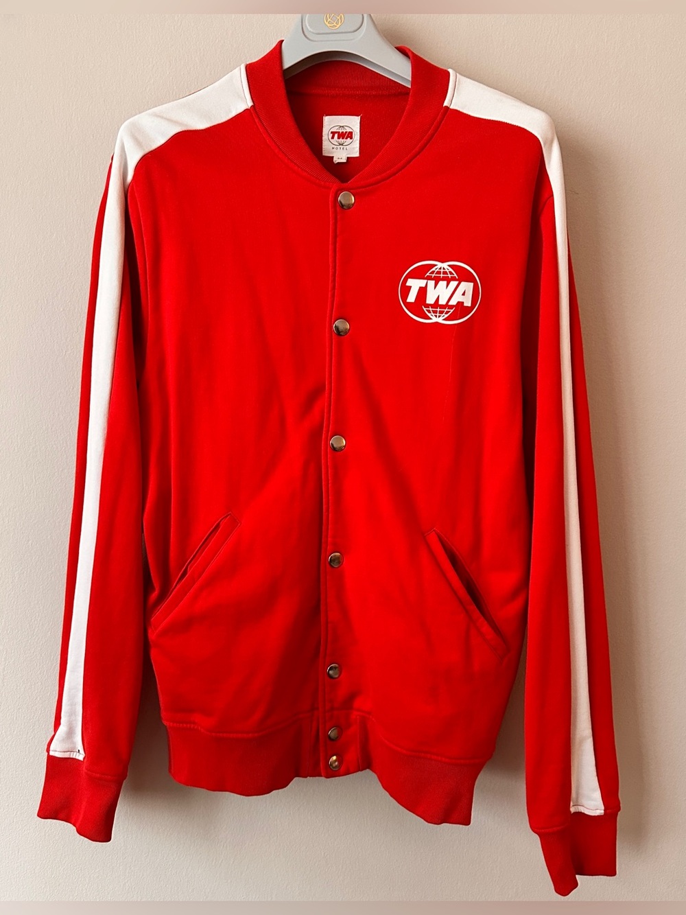 TWA’s Unisex Red Track Jacket with White Stripe - Casual Bomber